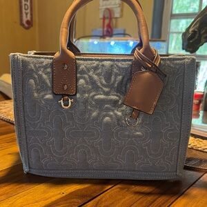 True Religion Blue and Tan Satchel